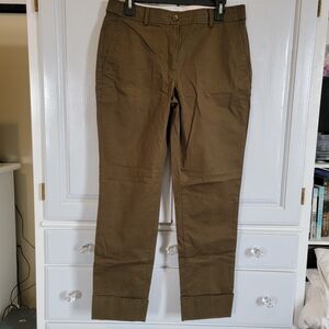 Brooks Brothers Womens Cuffed Twill Pants Pockets Casual Olive Green Size 8
